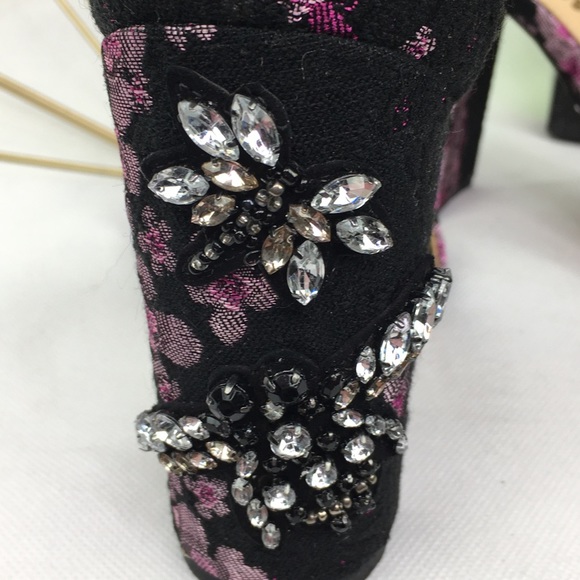 Sam Edelman Sakura Brocade Crystal Dragonfly & Bee Heel Ankle Strap Shoes - Picture 2 of 10